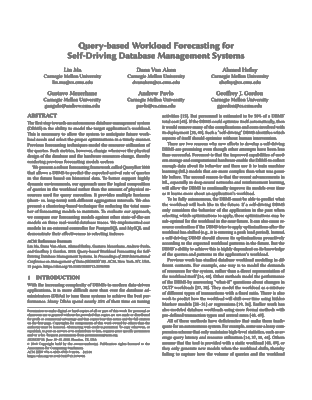 Screenshot of the pdf document for Query-based Workload Forecasting for Self-Driving Database Management Systems